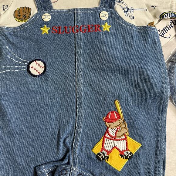 Vtg Baby Boy Baseball Overall Romper Outfit Hat Size 3-6 Months Retro Shortalls - Picture 2 of 6
